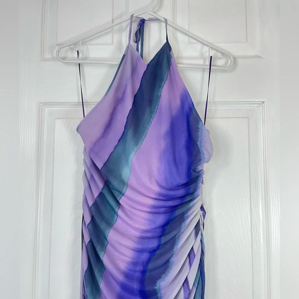 Zara Purple Marble Print Halter Midi Dress Size Large - Picture 4 of 8